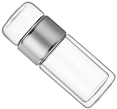 POENVFPO Botella Infusora de té Botella de Agua de Vidrio con Filtro de Acero Inoxidable 304 420 Ml Infusora de té de Vidrio de Doble Capa a Prueba de Fugas para Oficina Viajes Hogar (Color acero