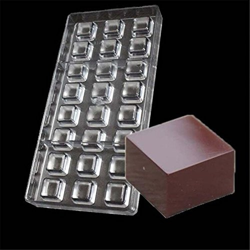 Ecosway 3D - Formina per cioccolatini in policarbonato trasparente, per 24 cioccolatini di forma quadrata fai-da-te