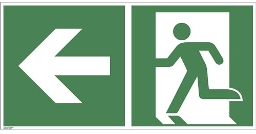 Notausgang Schild Links 400 x 200 mm – Rettungszeichen langnachleuchtend Hart-PVC 2 mm gemäß ASR A1.3 / ISO 7010 E001 – Fluchtwegschild Sicherheitskennzeichen