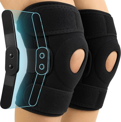 Vive Hinged Knee Brace (2 Pack) - Relieves ACL, MCL, Meniscus Tear - Lightweight, Comfortable, Breathable Open Patella Wrap with Side Stabilizers - for Women & Men - Adjustable Strap for Tendonitis (Black)