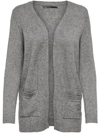 Only Onllesly L/S Open Cardigan Knt Noos, Maglione Cardigan Donna, Medium Grey Melange, XS
