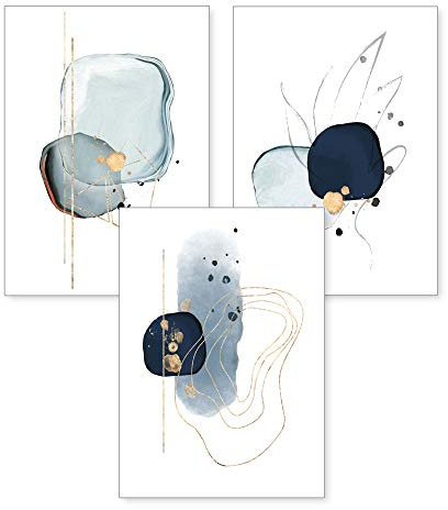 3-teiliges Premium Poster-Set | Kunstdruck | Abstrakt blau | Deko Bild für Ihre Wand | optional mit Rahmen | Wohnzimmer Schlafzimmer Modern Fine Art | DIN A4 / A3 (A3, ohne Rahmen)