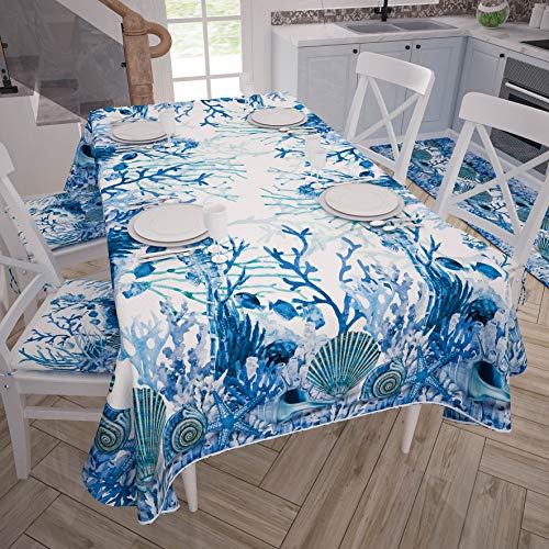 PETTI Artigiani Italiani - Tovaglia Antimacchia Rettangolare Copritavolo Cucina Disegno Corallo Blu X6 Posti (140x180 cm) 100% Made in Italy