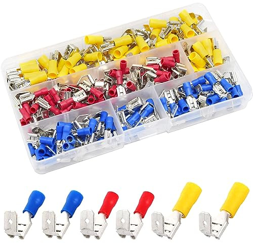 Yosawo 150-teiliger isolierter Piggyback-Flachstecker (PVJ) | Kabelschuhe Set, Quetschverbinder Set, Crimpverbinder, Isolierte Elektrische Steckverbinder Klemme