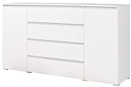 Furniture24 Kommode Cosmo Co6 Schubladenschrank Schubladenkommode Sideboard mit 4 Schubkästen und 2 Türen (Weiß matt)