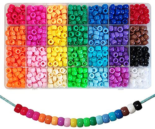 840 Stück Pony Beads 6x9mm Bunte mit Großem Loch für Schmuck, Armbänder, Ketten, Schlüsselanhänger, Basteln (28 Farben)