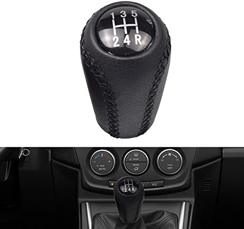 Hacreyatu - Pomo de palanca de cambios manual de cuero de 5/6 velocidades para Mazda 3 5 6 CX-7 ER MX-5 NC III 2005-2011 (5R velocidad)