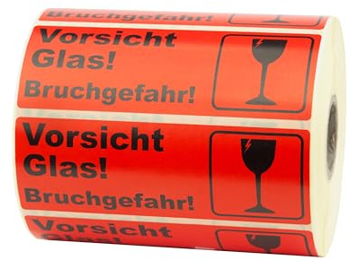 PROLAC – 1000x „VORSICHT GLAS“ Warnhinweis Aufkleber (Warnaufkleber) für zerbrechliche Warensendungen | Sticker selbstklebend | Warnetiketten Bruchgefahr | Etiketten Rot