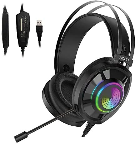 Noua Echo Cuffie Gaming USB Rainbow Over-Ear con Driver da 50 mm, Cuffie da Gioco Suono Surround 7.1 con Microfono Flessibile Headset per PC, Mac, Laptop