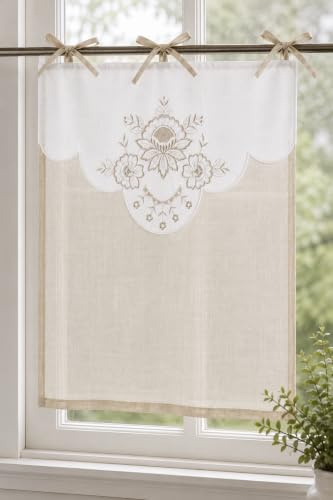 Générique Lot de 2 Rideaux Brise-Bise en Voilage Brodé Prêts à Poser 60×90 cm – Estelle Lin