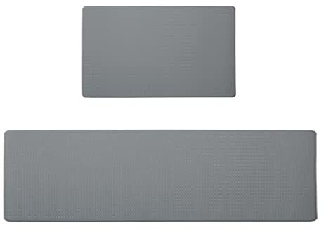 LIYGHFRTIO 2 Stück rutschfeste Küchenmatte Rückseite aus Gummi Fußmatte Läufer Teppich Set Leder Webart Muster Bettvorleger 17.3x29.5+17.3x59.0(Color:grau)