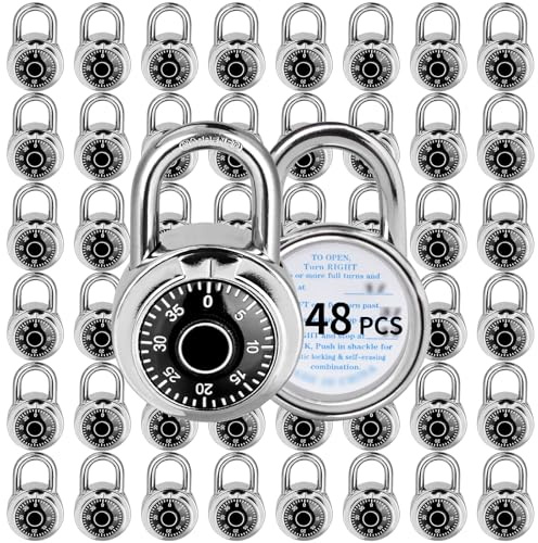 Combination Lock, LQYN Standard Dial Combination Lock, Pack of 48; Black Turnplate, 2 in. Wide, Fixed Three Digital Combination, for School, Gym & Locker, Toolbox, Gate