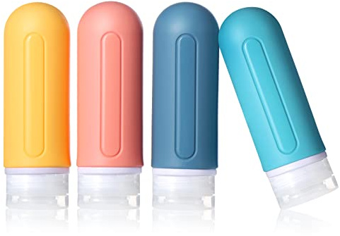 Diboniur 4 Stück Reiseflaschen zum Befüllen Silikon,Reiseflaschen Set, Auslaufsichere Reise Container 89ml Travel Bottles für Shampoo, Creme, Flüssigkeiten und Lotion, Gelb