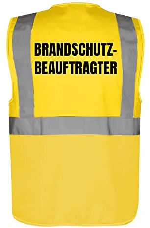 Fassbender-Druck WARNWESTEN - Sicherheitsweste GELB mit Taschen und Reißverschluss nach EN ISO 20471 zertifiziert - Warn Weste für BRANDSCHUTZBEAUFTRAGTER - Unisex mit hochwertigem Reflektorstreifen