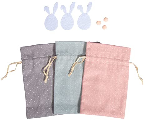 Rayher Bastelpackung Stoffsäckchen mit Hase, 3 Stück, 12 x 19,5 cm, Set 9teilig, zum Basteln, Osterdekoration, Osterhasen-Säckchen zum Befüllen, 46685000