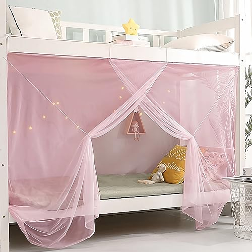 Eimilaly Cortinas de Cama de 8 Esquinas para Decoración de Cama de Niños y Niñas, Dosel de Cama para Dormitorio, Cama Loft, Cama de 1-1.8M o Camping al Aire Libre, 1M/Puerta Simple Pink