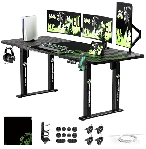 X-WIN Electric Height Adjustable Standing Desk, 71 x 31.5 Inch 4-Leg Ergonomic Sit to Stand Desk for Home Office, Powerful Dual Motor Work Desk with Locking Wheels, Carbon Fiber Textured Black