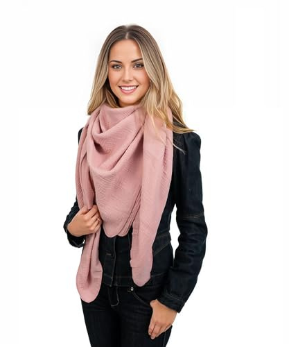 Scandi Linen Musselin Tuch Damen, Viereckig (Einlagig), Halstuch, Schal - Altrosa