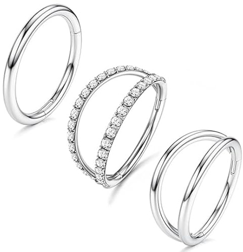 Milacolato 3PCS 16G Edelstahl Nasenpiercing Ring Hoop für Damen Septum Clicker Nasen Ringe CZ Scharnier Segment Lippen Nasenring Helix Knorpel Daith Tragus Ohrringe Körper Piercing Schmuck