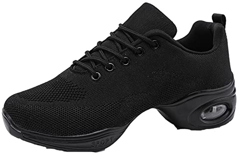 Chaussures de Danse Femme Moderne Jazz Chaussures Léger et Respirant Mesh Chaussures de Sport Latine Yoga Gym Danse Sneaker Noir 42