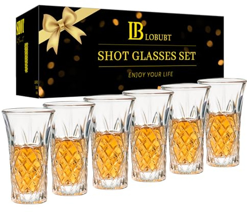 LOBUBT 6 Pack Shot Glass Bulk Set with Heavy Base 2 OZ Small Shot Cups for Vodka, Whiskey, Tequila, Espresso, Liquor Set