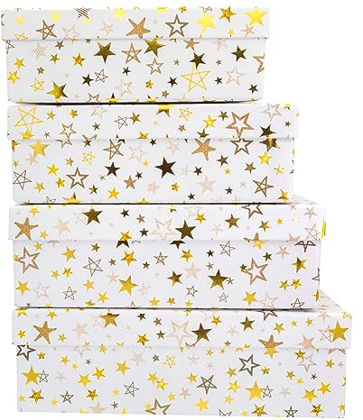 Idena 30354 - Geschenkboxen Sterne, 4 Stück, Geschenkschachteln, Geschenkverpackung Weihnachten