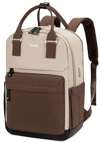 LOVEVOOK Arbeitstasche Reiserucksack Damen, 15,6 Zoll Laptop Backpack Women Wasserdicht, Schulrucksack Schultasche Groß, Rucksack Tasche Laptoptasche Elegant für Arbeit Reise Schule Uni Büro, Braun
