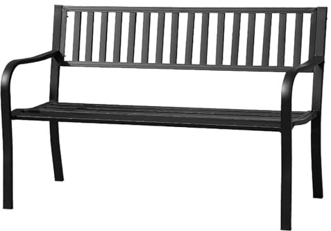 WHYATT Gartenbank, Sitzbank Outdoor, Gartenbank Metall Wetterfest, Parkbank aus Gusseisen Mit Armlehnen (Color : Black)