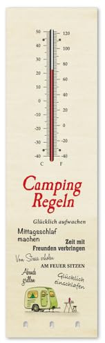 Kult-Thermometer + Schlüsselhalter - Camping Regeln - Alu Innen+Aussen T014