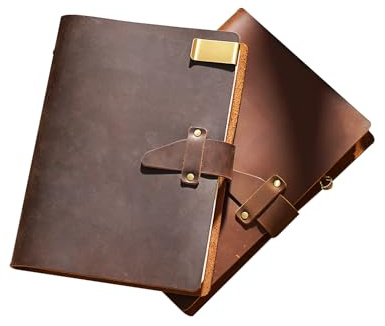 KISSKI·H Olvido A5 Leder Tagebuch Lederbuch, 6 Ringbuch Reise Notizbuch mit Lederschnalle, nachfüllbar Schreibnotizbuch Padfolio Tasche, vielseitiges Planer/Skizzenbuch/Scrapbook, Dunkelbraun
