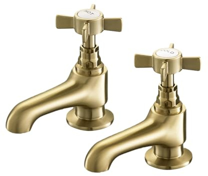 HEXMIXER G1/2 042GO - Juego de grifos de lavabo de baño estilo victoriano, 1/4 de vuelta, latón dorado tradicional