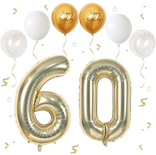 Foil Palloncini Numeri 60 Champagne Gold, VUCDXOP 101 CM Palloncino Numero 60, Grande Pallone Numero 60 Numeri Gonfiabili Compleanno Palloncino 60 Anni Festa Compleanno - Vola con l'Elio