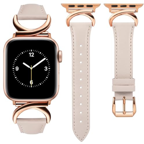 TOYOUTHS Lederarmband kompatibel mit Apple Watch Armband 40/41/38/42mm Damen, Schlank Elegant Dressy Armbänder mit C-förmiger Schnalle für iWatch Serie 11 10 9 8 7 6 5 4 SE 3 2 1, Polarstern/Rose Gold