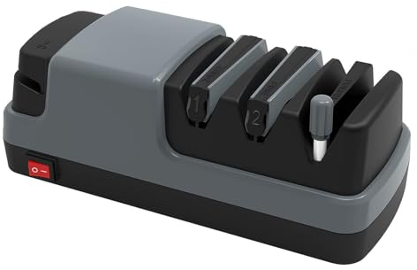 Affilacoltelli Elettrico, 4 in 1 Affila Coltelli Elettrico, Con Abrasivi Diamantati Al 100% E Guide Angolari Di Precisione Affilatore Coltelli Professionale,Gray