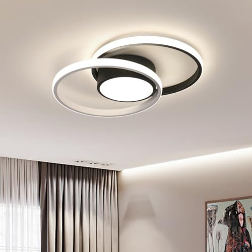 Plafoniera LED Soffitto Moderna, 42W 4700LM Lampada LED Soffitto Rotondo, Nera Lampadario Soffitto in Acrilico per Soggiorno, Camera da Letto, Cucina, Ufficio, Luce Naturale 4500K