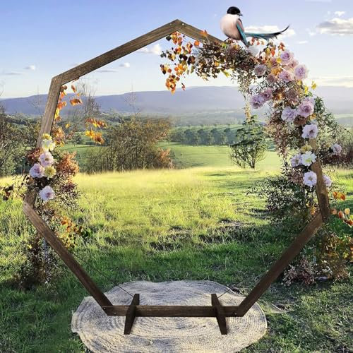 HESHEQ 7FT Wedding Arch Wood Trellis Heptagonal Wedding Arch Wedding Arch Frame for Ceremony Wedding Decoration Backdrop Stand for Garden Wedding Party Indoor Outdoor