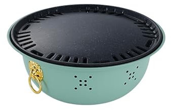 hxoity Tragbarer Kleiner Tisch-Kompakt-BBQ-Grill Mit Anti-Verbrühungs-Griff Runder Holzkohle-Grillofen Aus Edelstahl Perfekt Für Picknick Im Freien Camping Terrasse Hinterhof Kochen(Green)