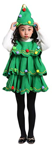 RWYBEIW Christmas Tree Costume for Kids Girls Christmas Tree Shape Sleeveless Dress+ Xmas Tree Hat Christmas Cosplay Dress Up (Green, 4-5 Years)