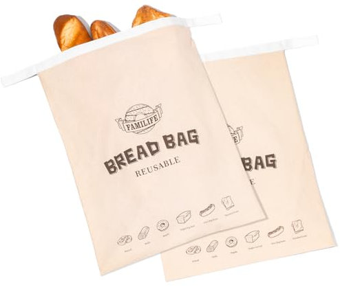 FAMILIFE Reusable Bread Bags,2 Pack Bread Bags for Homemade Bread,Bread Storage with Lining,Beeswax Bags for Loaf Fresh Homemade Bread Sourdough Bread
