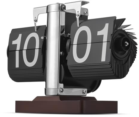 Irishom Retro-Flip-Uhr, Vintage-Tischuhr, Digitale Flip-Down-Uhr, Digitale Retro-Flip-Down-Uhr, kleine Uhr mit Holzsockel, Geschenkideen, Coole Dinge für Zuhause, Zimmer, Büro