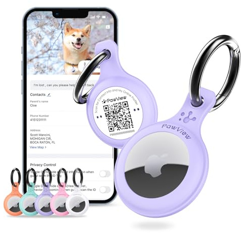 AirTag Halterung & Halsband für Haustiere. GPS-Tag & App mit Smart QR-ID für Standortbestimmung, Online-Haustier-Profil und Kontaktdaten. Hunde- oder Katzen-Tracker (Mauve)
