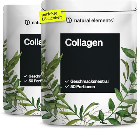 natural elements Collagen Pulver 2er Set - 2x 500 g – Kollagen Hydrolysat Peptide – Kollagen Typ 1 und 3 – perfekte Löslichkeit, natürlicher Geschmack ohne Aromen – laborgeprüfte Qualität