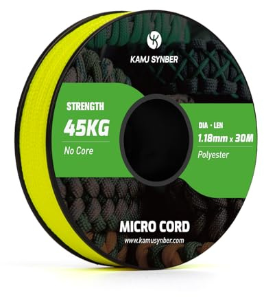 Kamu Synber Micro Cord 1.18mm Paracord Braided Rope 30m | Support 45kg (100lbs), Versatile, Durable, Spool, 8 Strand Braided, DIY, Bracelet, Crafting, Jewelry, Key Chains, polyester