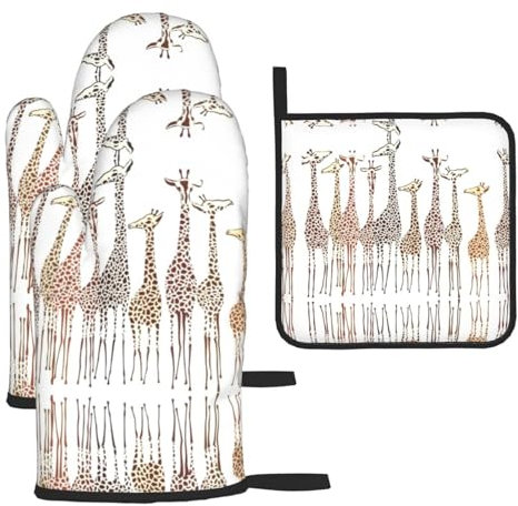 Simpatico cartone animato divertente giraffe stampa vacanza set regalo guanti da forno e presine set resistente al calore impermeabile cottura