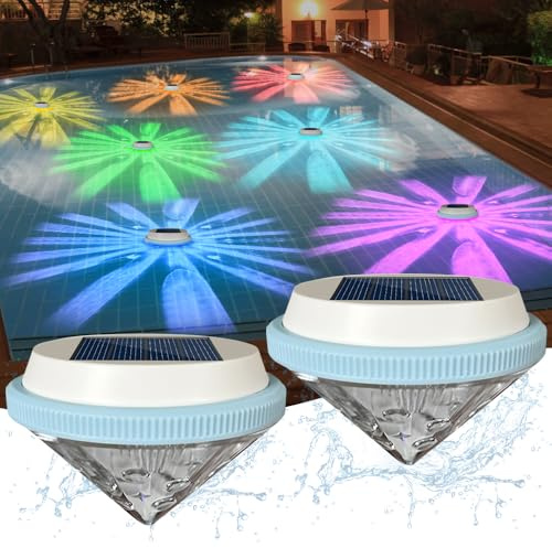 SGZIOO 2 Stück Solar Schwimmende Poolbeleuchtung, Schwimmende Solarleuchten mit 7 Farbwechsel, Wasserdichte Pool Licher Schwimmend Solar für Wasserparks Verwendet und Schwimmbädern
