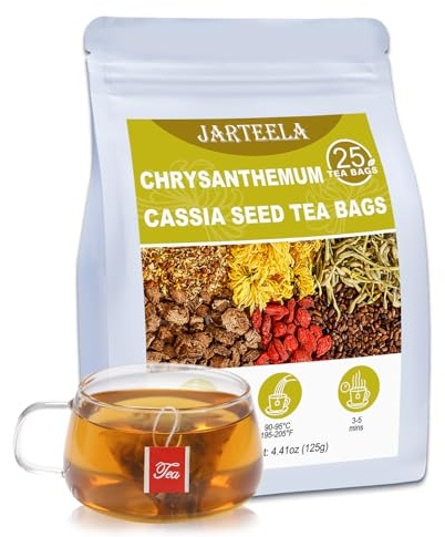 Jarteela - Chrysanthemum Cassia Seed Tea Bags - 5g x 25 Count - Chrysanthemum Blend Herbal Tea with Goji Berry, Burdock Root, Honeysuckle, Osmanthus - Support Overall Health