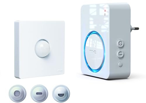 m-e Funk-Bewegungsmelder Set BELL-8120 | Kabelloser Durchgangsmelder | Klingelton/Alarm bei Auslösung | Set mit Netzstromempfänger | 300 Meter Reichweite | für Ladentüren, Eingänge oder Auffahrten