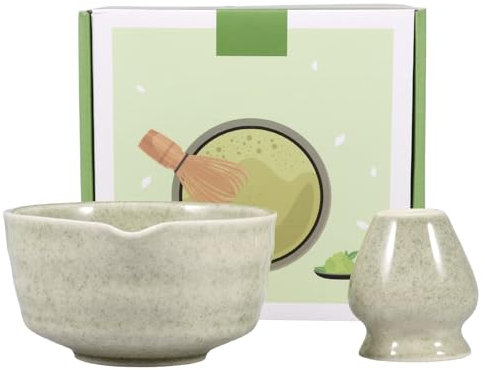 Cuenco japonés para matcha de 2 piezas de cerámica con soporte para batidores de varillas de 500 ml, fácil de suministrar, cuenco de té Chawan Matcha para principiantes, amantes de bricolaje