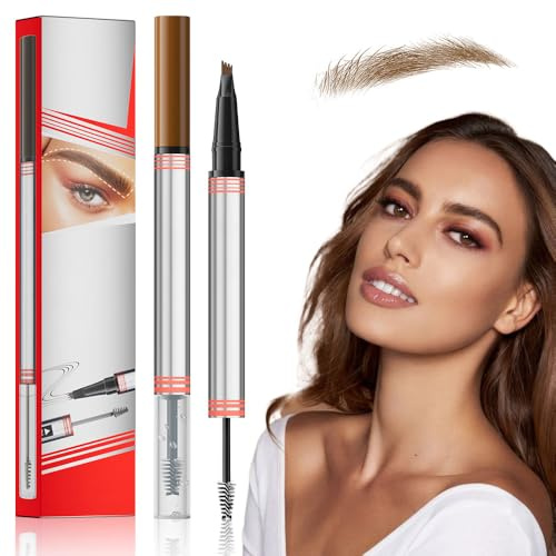 2In1 Augenbrauenstift mit Gel, 2025 Neu Microblading Augenbrauenstift mit 4 Gabelspitzen, 2-in-1 Brow Pen and Sealing Brow Gel Wasserfester AugenbrauenStift Magischer Eyebrow Pencil (01#Hellbraun)