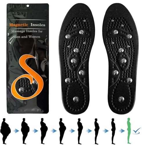ZYNERY Solette Ortopediche Magnetiche Acupressione, Suola Perdita di Peso, Suola Aponeurotite Plantare Piedi Piatti, Tagliabile Solette Scarpe Comfort Donna Uomo (Nero, 41-46)